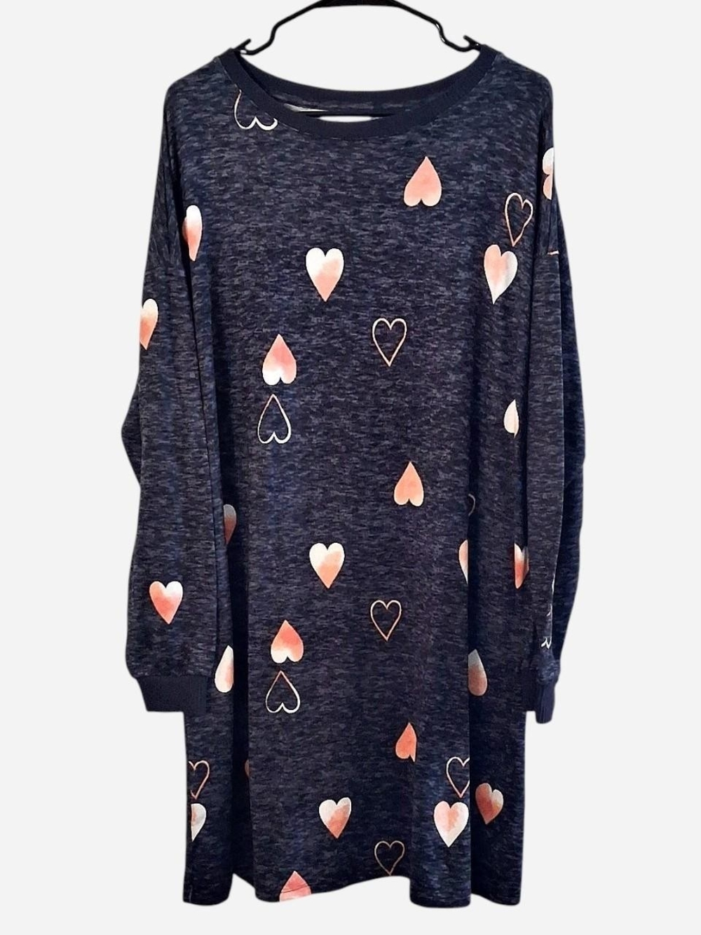 Sonoma Navy Long-Sleeve Dress with Pink Heart Print